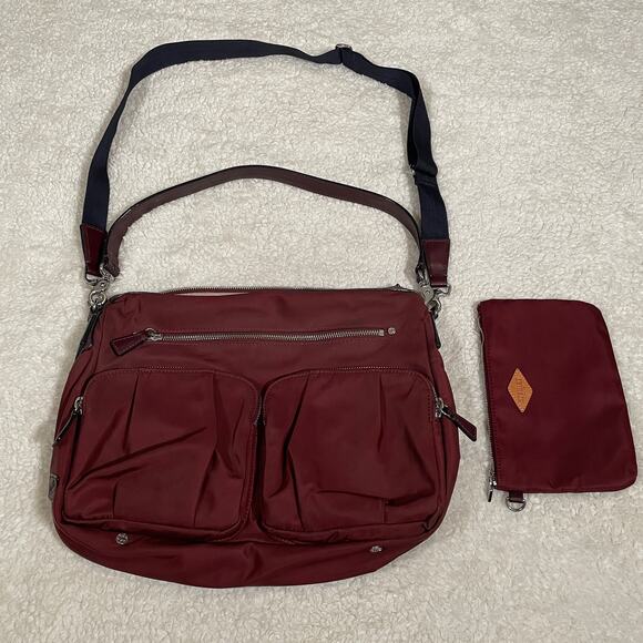 MZ Wallace Paige Crossbody Bag Burgundy Detachable Strap with Pouch Travel - Picture 1 of 7